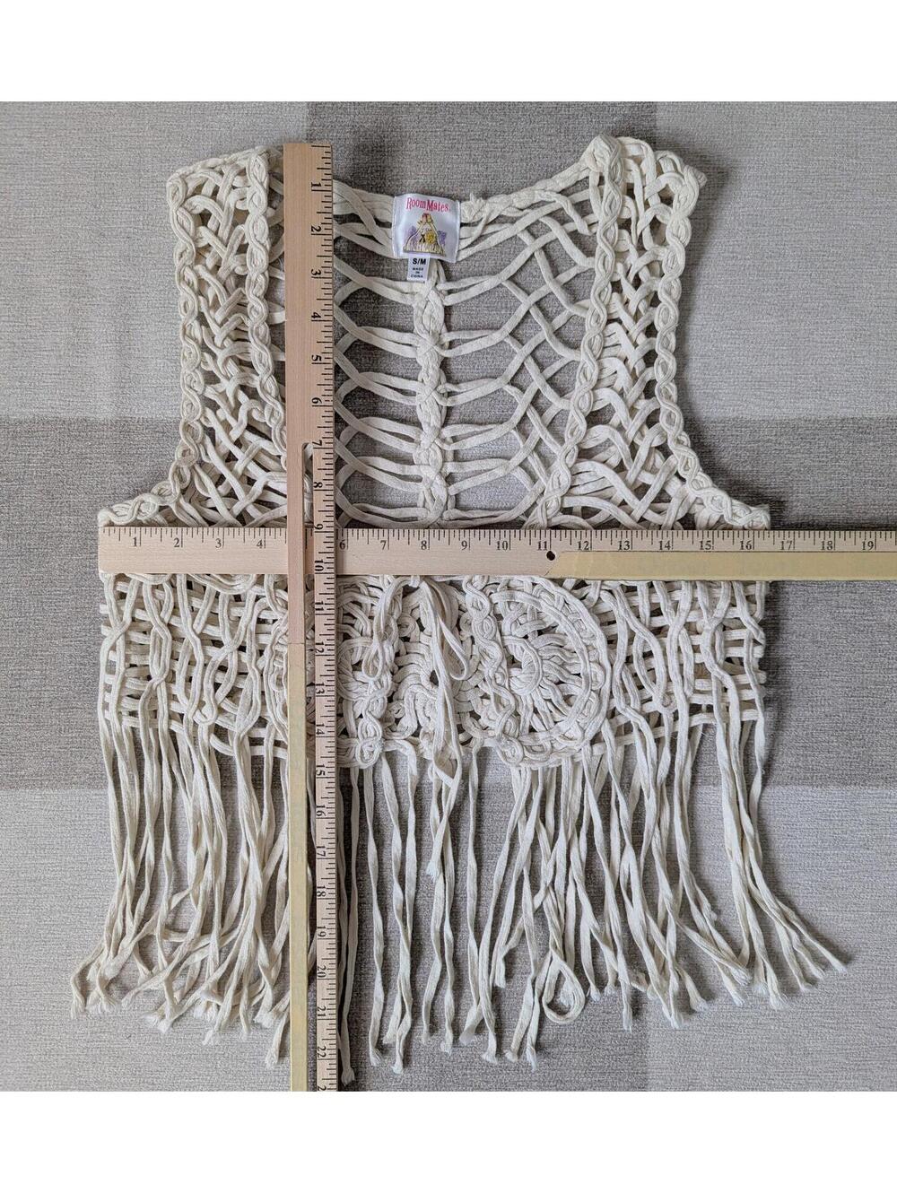 Vintage y2k cotton macrame fringe vest top - Picture 6 of 8